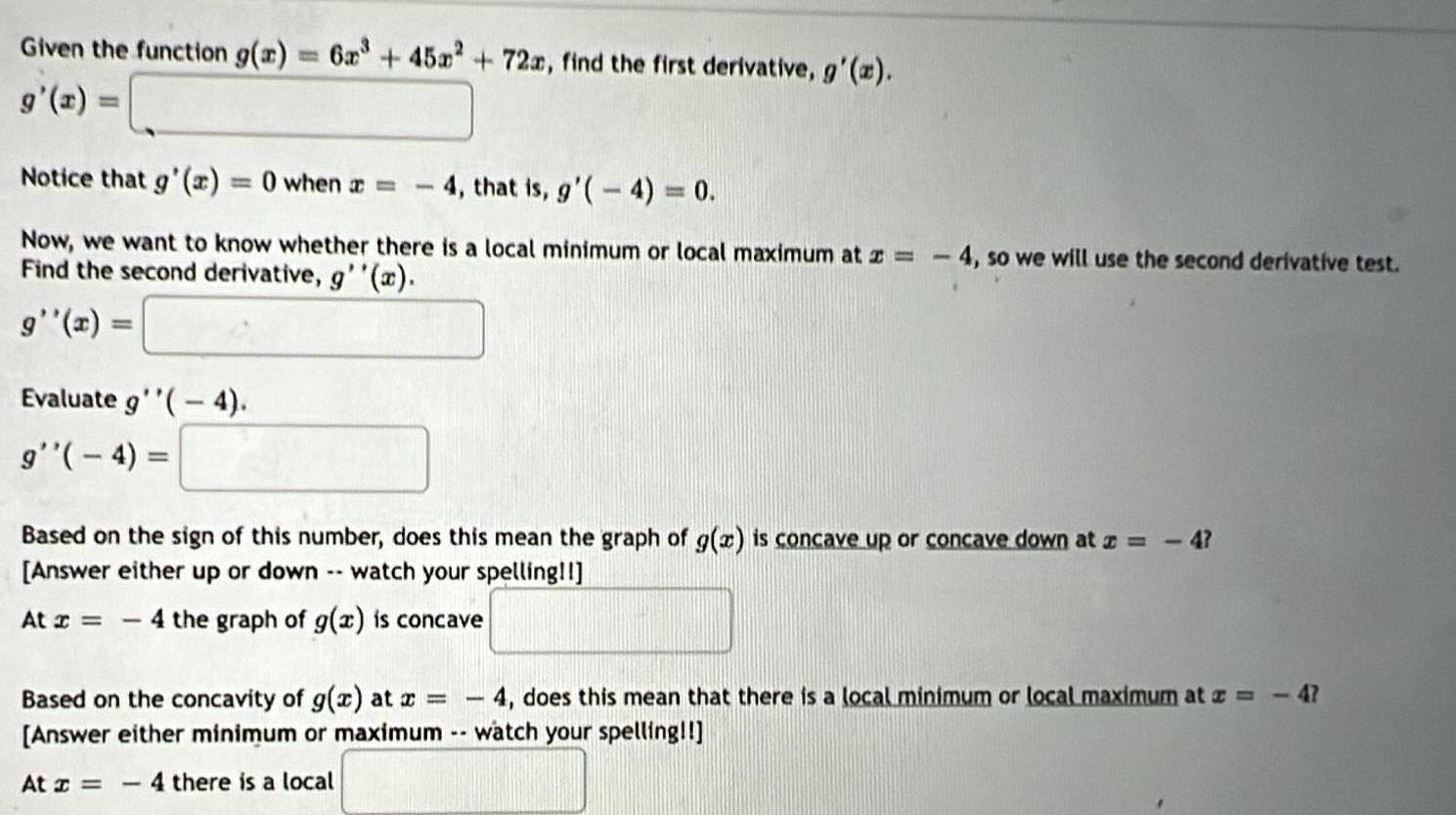 Given the function g(x) = 6x + 45x2 + 72x, find the