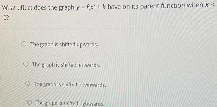 0? 40 What effect does the graph y= f(x) + k have