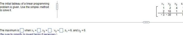 The initial tableau of a linear programming problem is given. Use the