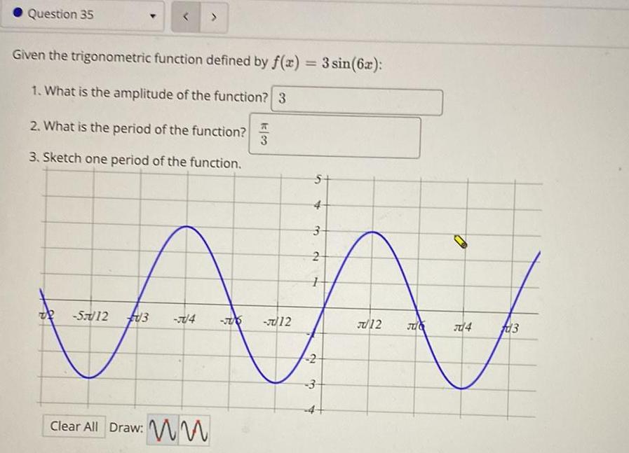 Question 35 > Given the trigonometric function defined by f(x) = 3
