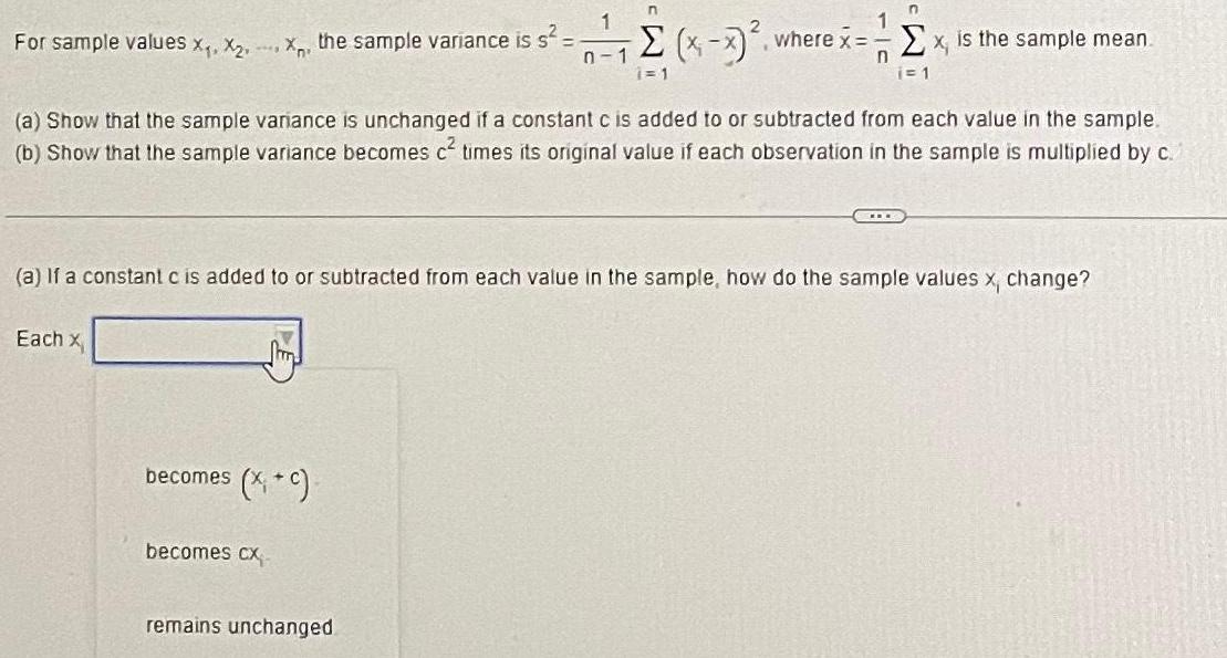 n For sample values x, X2, X, the sample variance is s