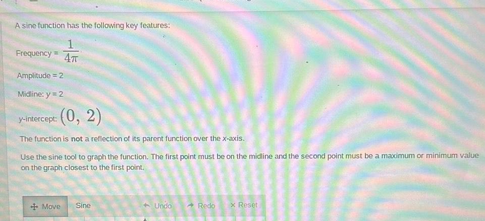 A sine function has the following key features: 1 Frequency=4 Amplitude =