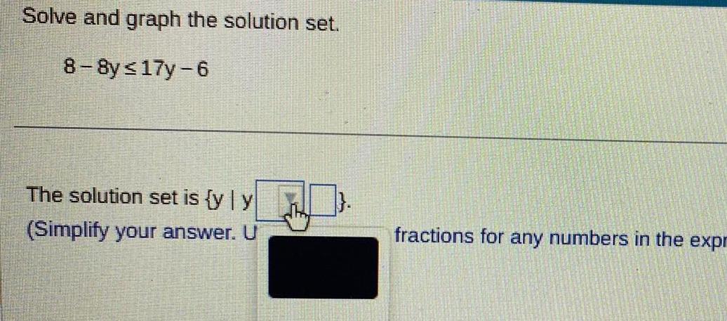 Solve and graph the solution set. 8-8y17y-6 The solution set is {y