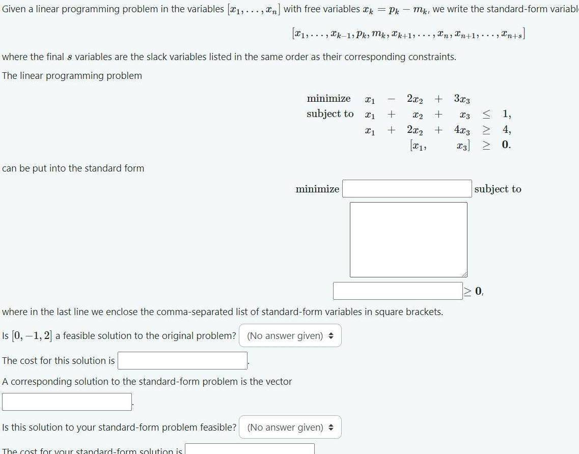 variables Pk mk we write the standard form variabl 1 k 1