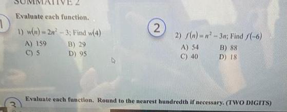  Evaluate each function 1 w n 2n 3 Find w 4