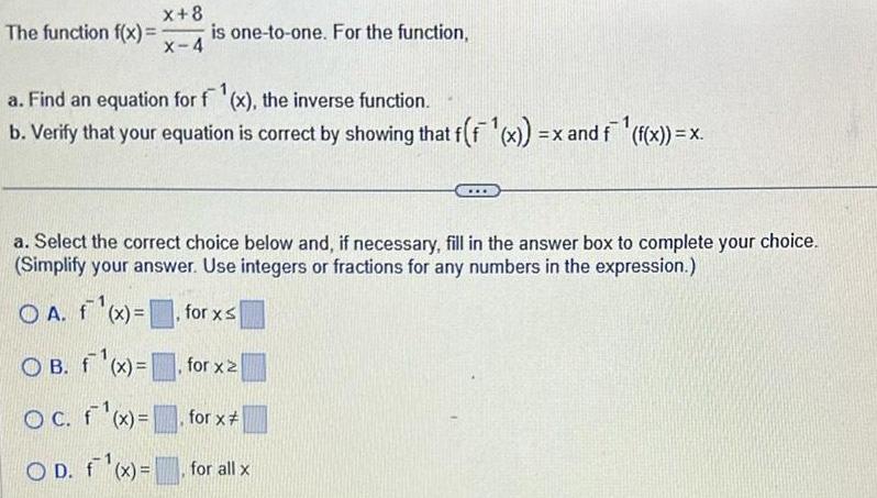 one For the function a Find an equation for f x the
