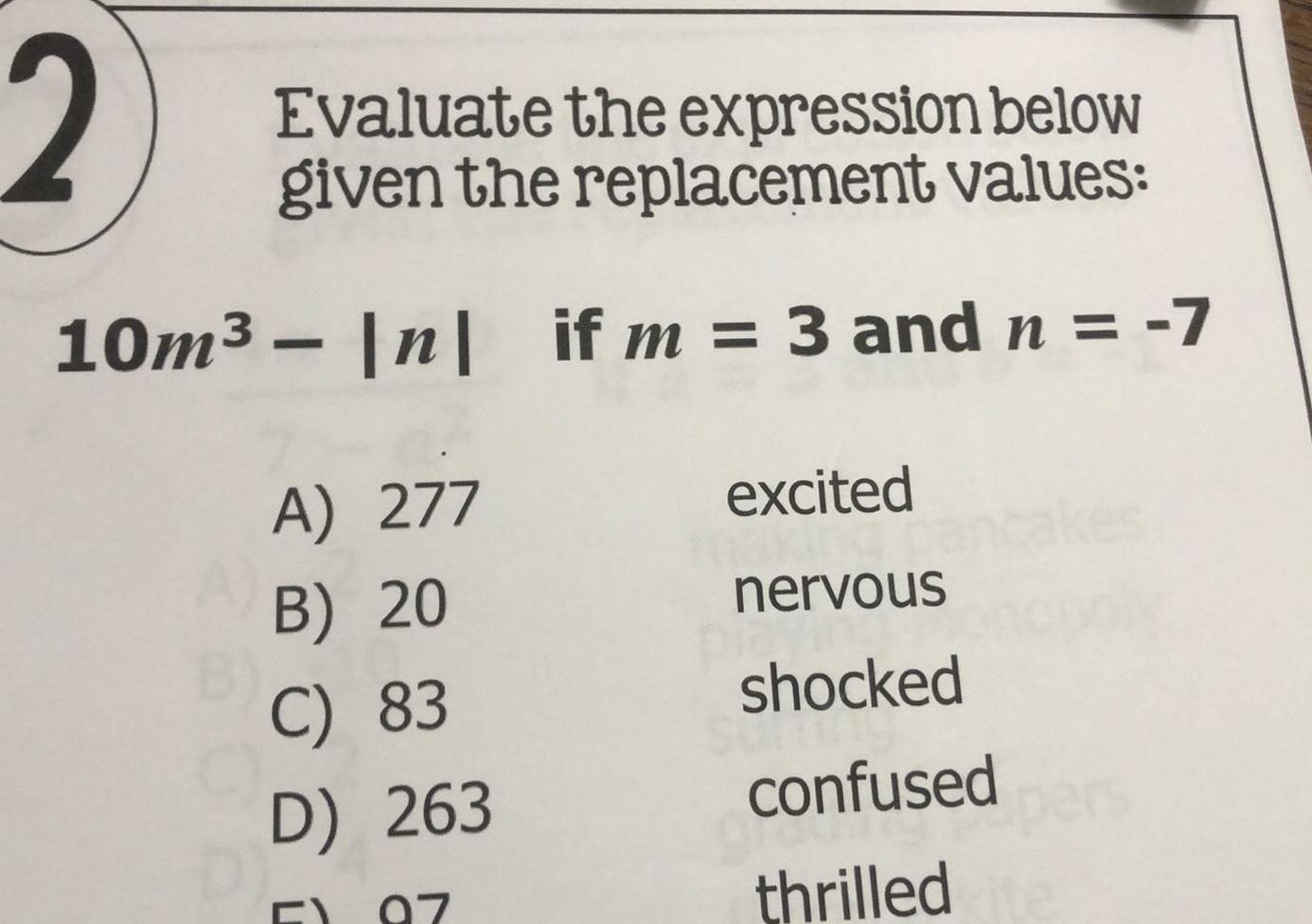  2 Evaluate the expression below given the replacement values 10m n