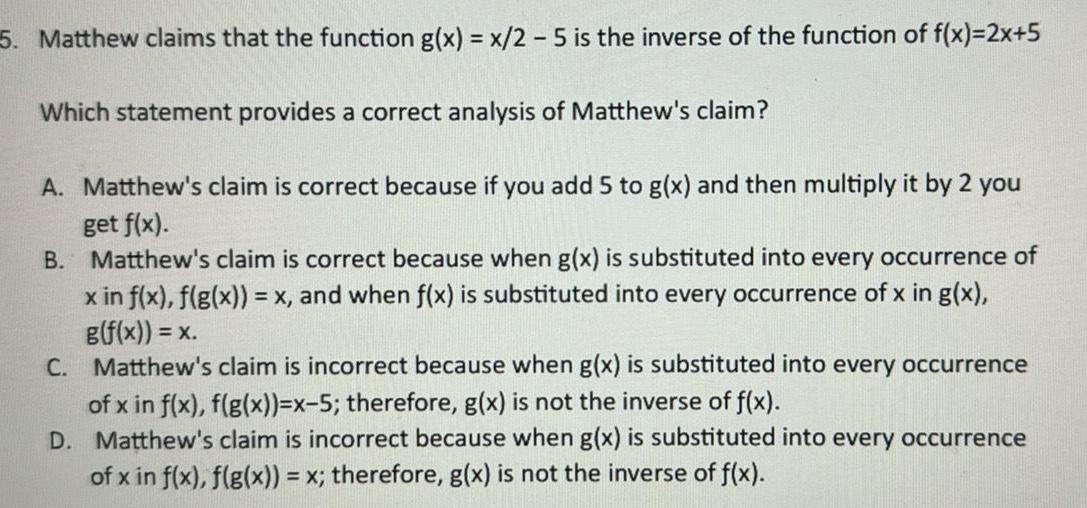  5 Matthew claims that the function g x x 2 5