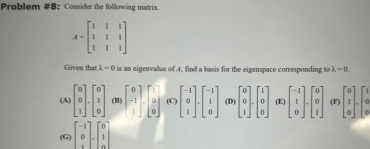 eigenvalue of A find a basis for the eigenspace corresponding to 0