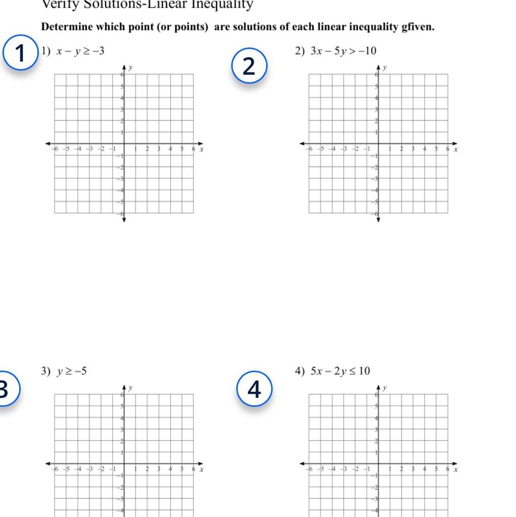 are solutions of each linear inequality gfiven 2 3x 5y 10 1