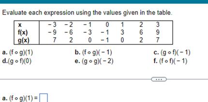  Evaluate each expression using the values given in the table 3