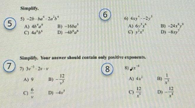  5 Simplify 5 2b ba 2a b A 4b a C