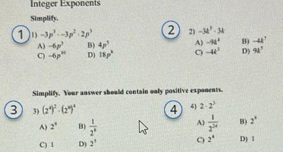  Integer Exponents Simplify 11 3p 3p 2p A 6p C 6p
