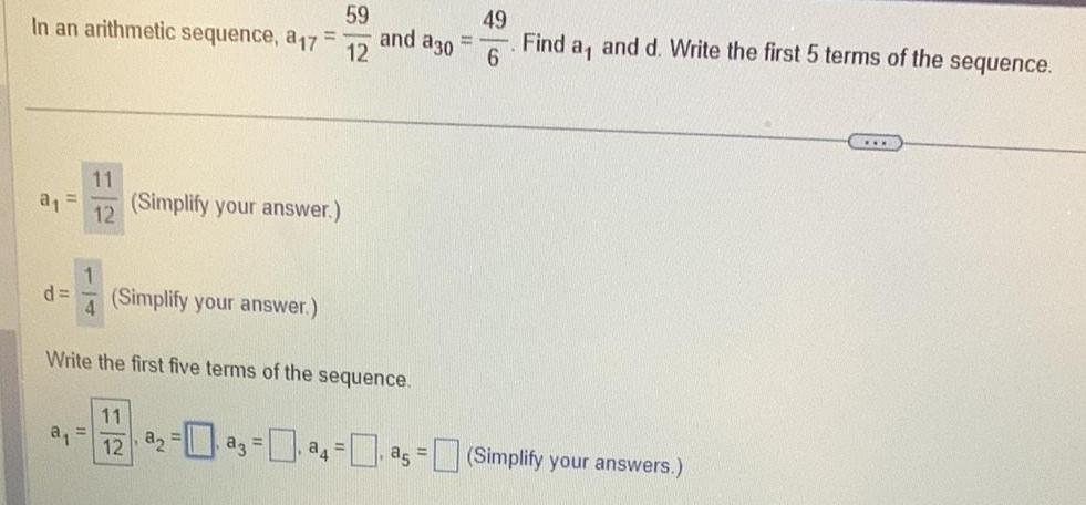 d Simplify your answer a Write the first five terms of the