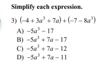 17 B 5a 7a 17 C 5a 7a 12 D 5a 7a