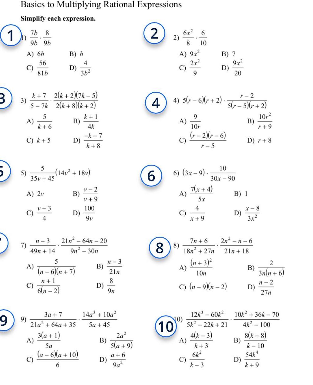 1 B 9 Basics to Multiplying Rational Expressions Simplify each expression