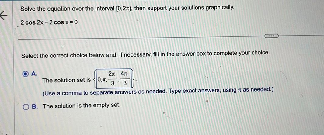 solutions graphically 2 cos 2x 2 cos x 0 Select the correct