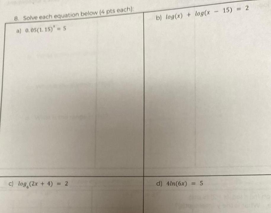 8 Solve each equation below 4 pts each a 0 05