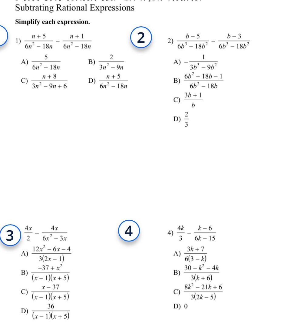 A 4x 2 B n 5 C D 18n 5 2 6n