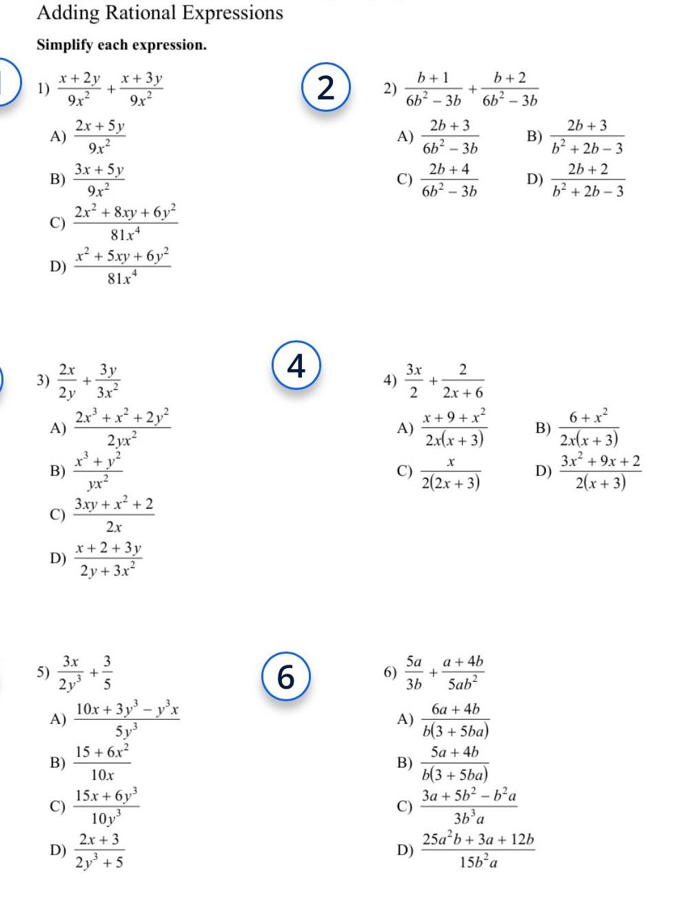  Adding Rational Expressions Simplify each expression x 2y x 3y 9x
