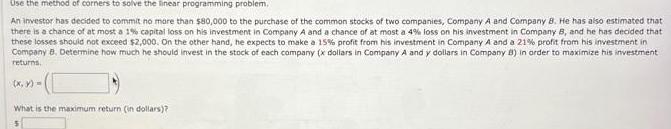 An investor has decided to commit no more than 80 000 to