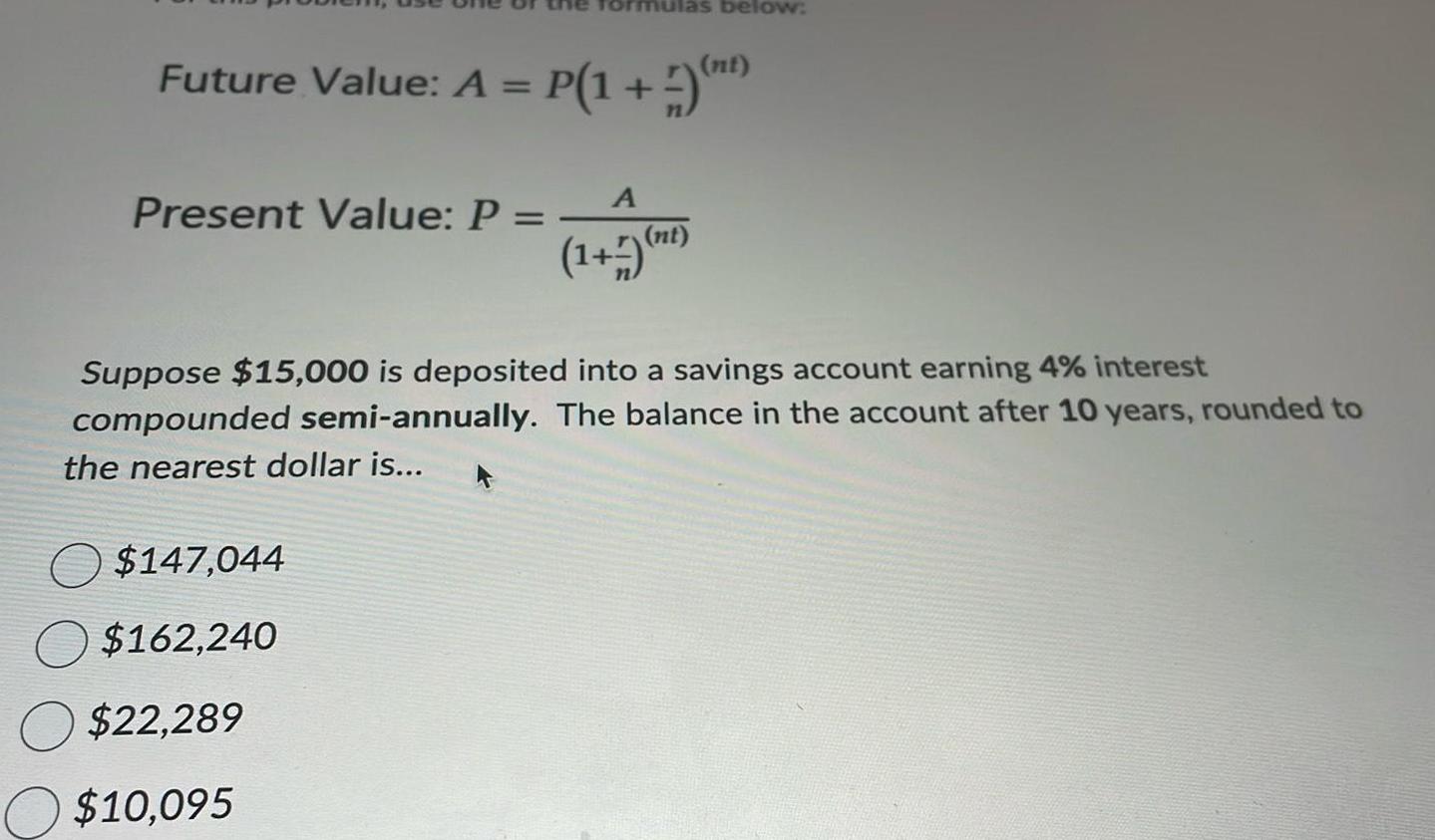 nt Future Value A P 1 Present Value P mulas below