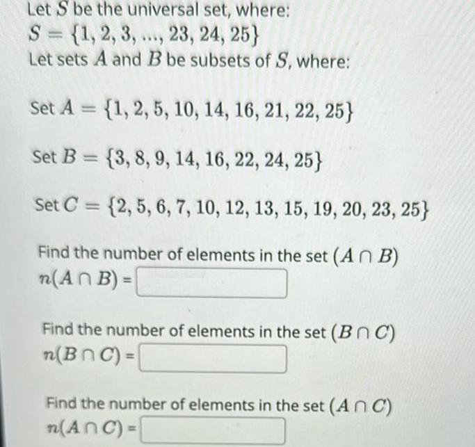 Let S be the universal set where S 1 2 3
