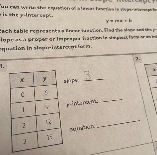  ou can write the equation of a linear function in slope
