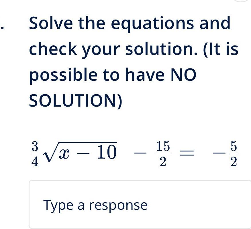 have NO SOLUTION 3 1 x 10 4 Type a response 15