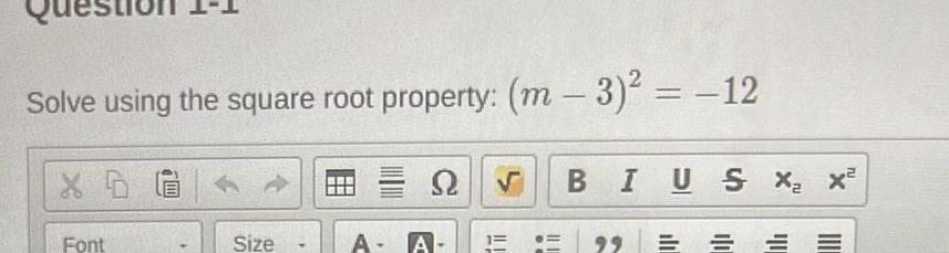  Solve using the square root property m 3 12 X D