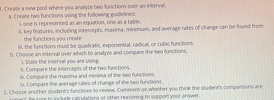  Create a new post where you analyze two functions over an
