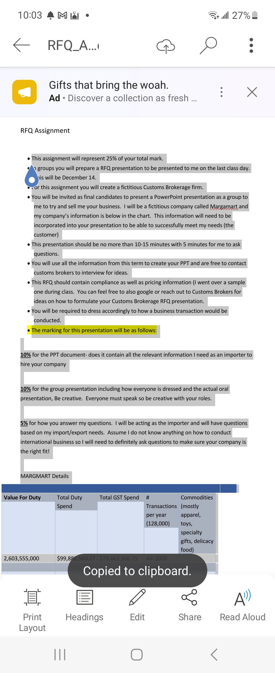 mark. - groups you will prepare a RFQ presentation to be presented