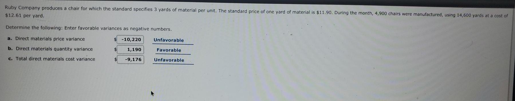  is this right? Ruby Company produces a chair for which the