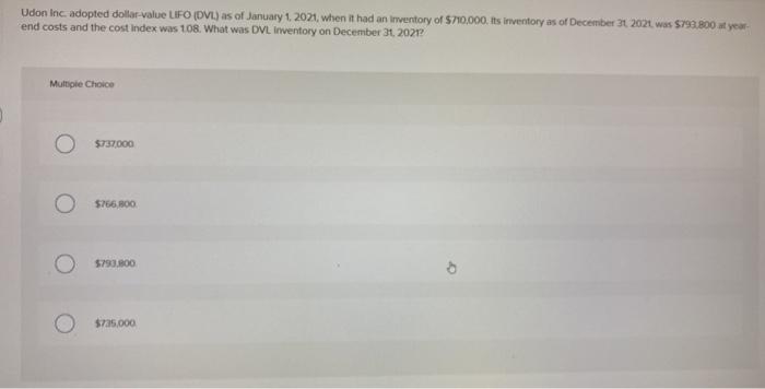  Udon Inc. adopted dollar-value LIFO (DV) as of January 1 2021,