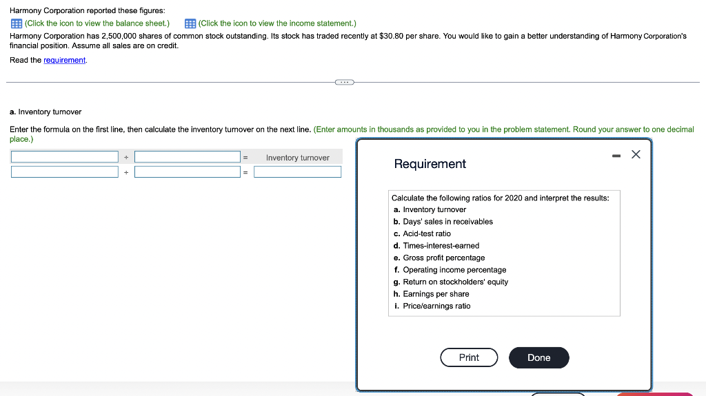 please solve all the steps. thank you! Harmony Corporation reported these