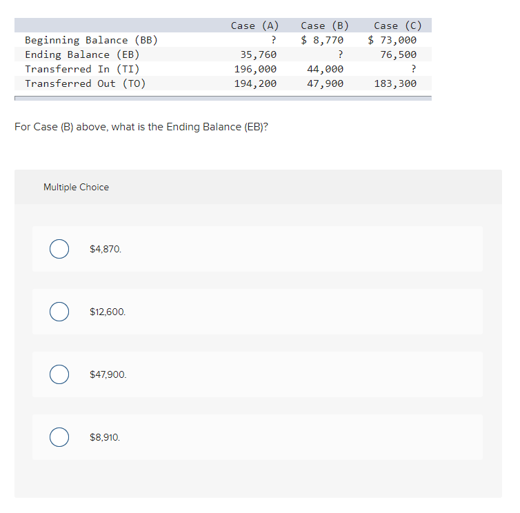 (TO) Case (A) ? 35,760 196,000 194,200 Case (B) $ 8,770 ?