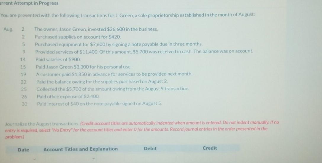 account for $420, Purchased equipment for $7,600 by signing a note payable