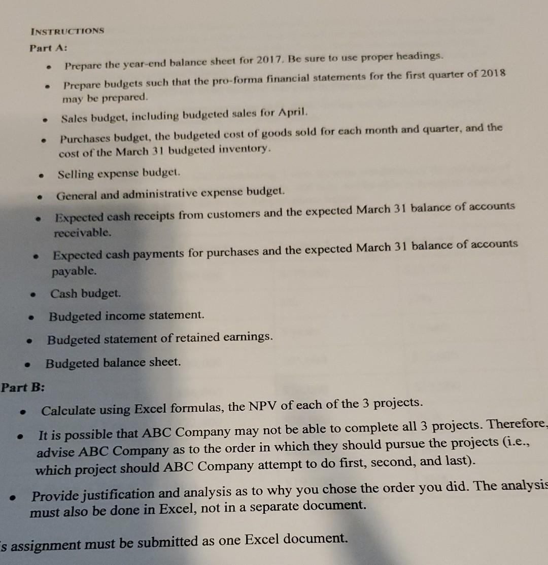 provide pro-forma financial statements for 2018. In addition, they have asked you