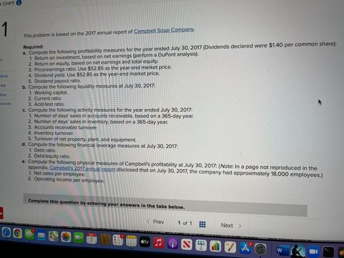  CH11 1 This problem is based on the 2017 annual report