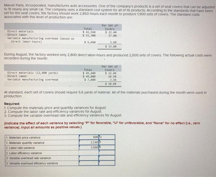 ik my answer is wrong please help Marvel Parts, Incorporated, manufactures