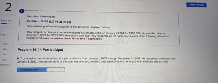 2 Part 2 of 4 ints Required information Problem 14-44 (LO