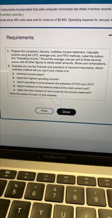 Vermont Instruments Incorporated that sells computer microchips has these inventory records for