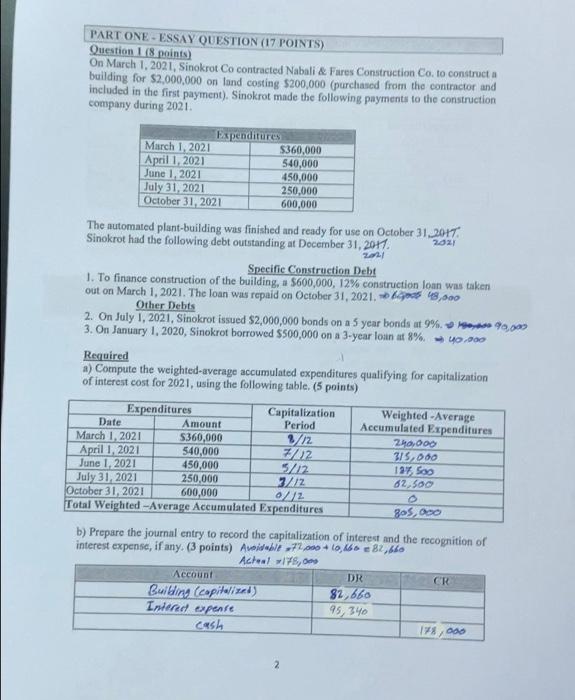  PART ONE-ESSAY QUESTION (17 POINTS) Question 1 (8 points) On March