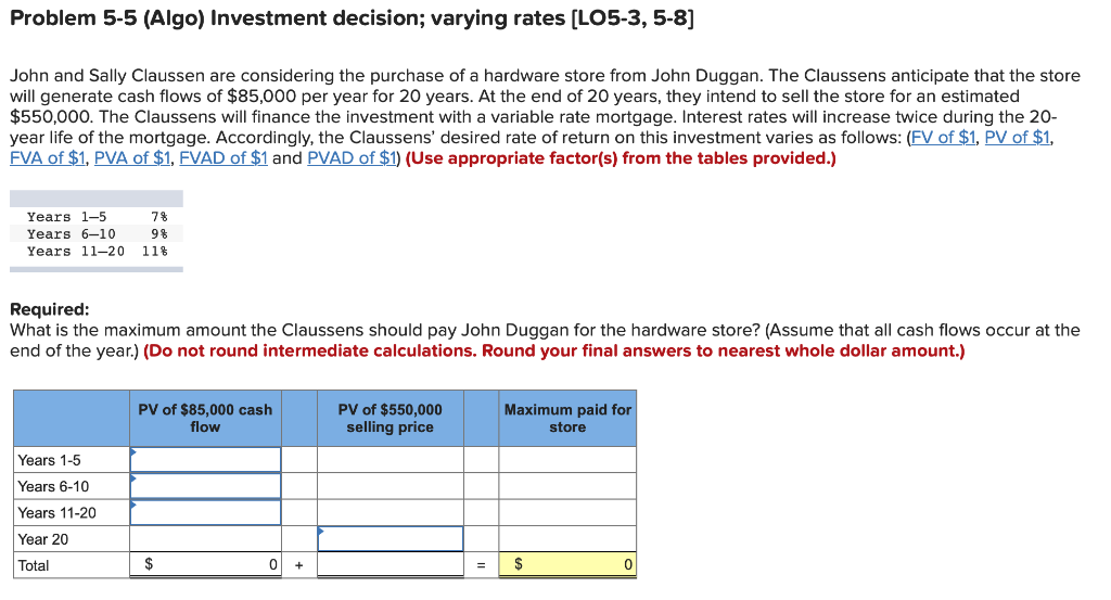  A. b. Only requirement 2 please do Problem 5-5 (Algo) Investment
