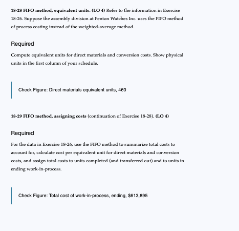Question 18-28 only 18-28 FIFO method, equivalent units. (LO 4) Refer