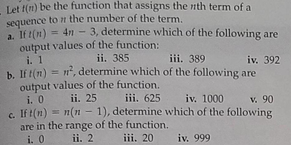 a sequence to n the number of the term.a. If t(n)=4n -