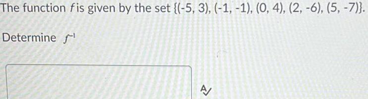 The function fis given by the set {(-5, 3), (-1, -I), (O,