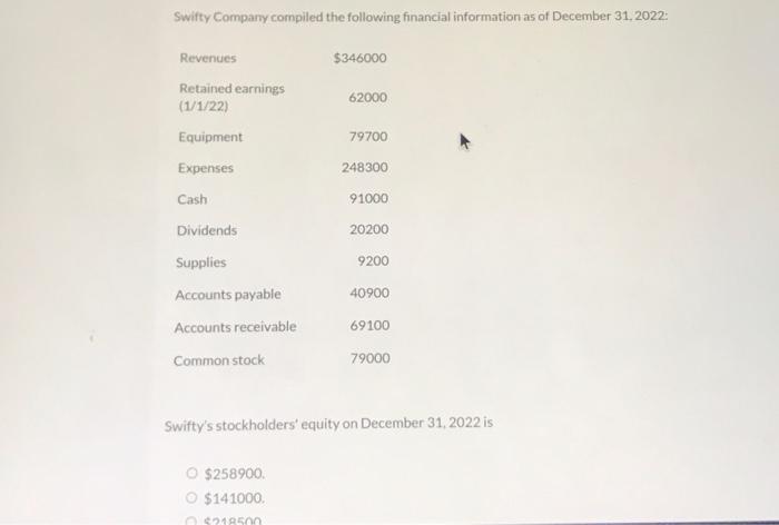 HELP ME ASAP PLEASE !! THANK YOU Swifty Company compiled the