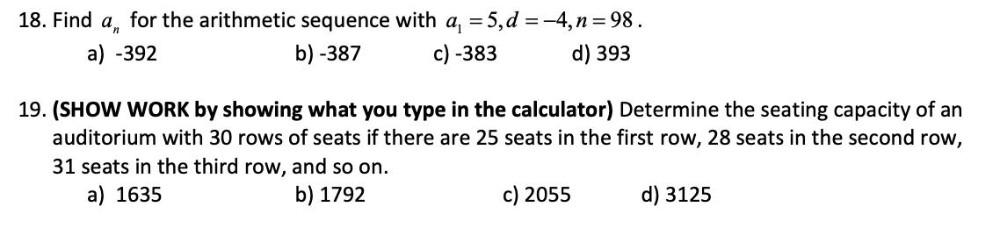  Find a, for the arithmetic sequence with a? = 5,d =