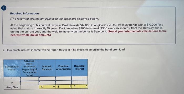 displayed below] At the beginning of his current tax year, David invests